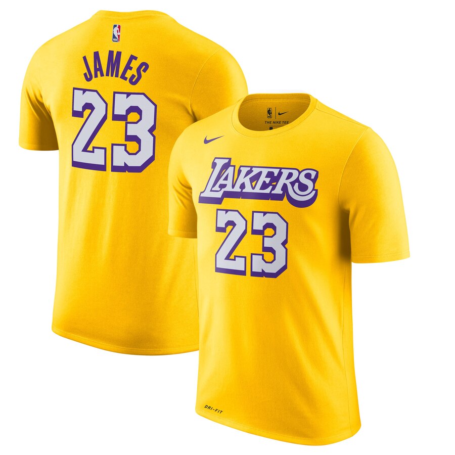 Men 2020 NBA Nike LeBron James Los Angeles Lakers Gold 201920 City Edition Name  Number TShirt.->nba t-shirts->Sports Accessory